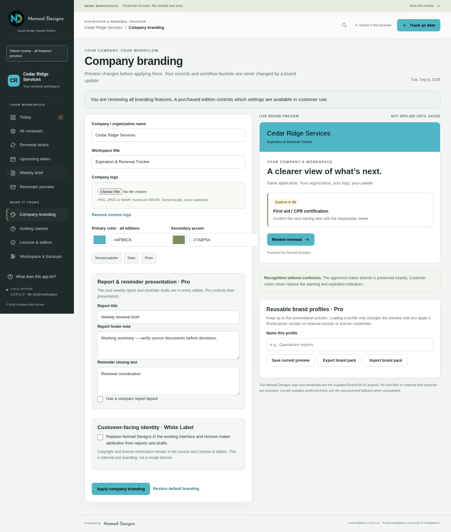 Company branding controls