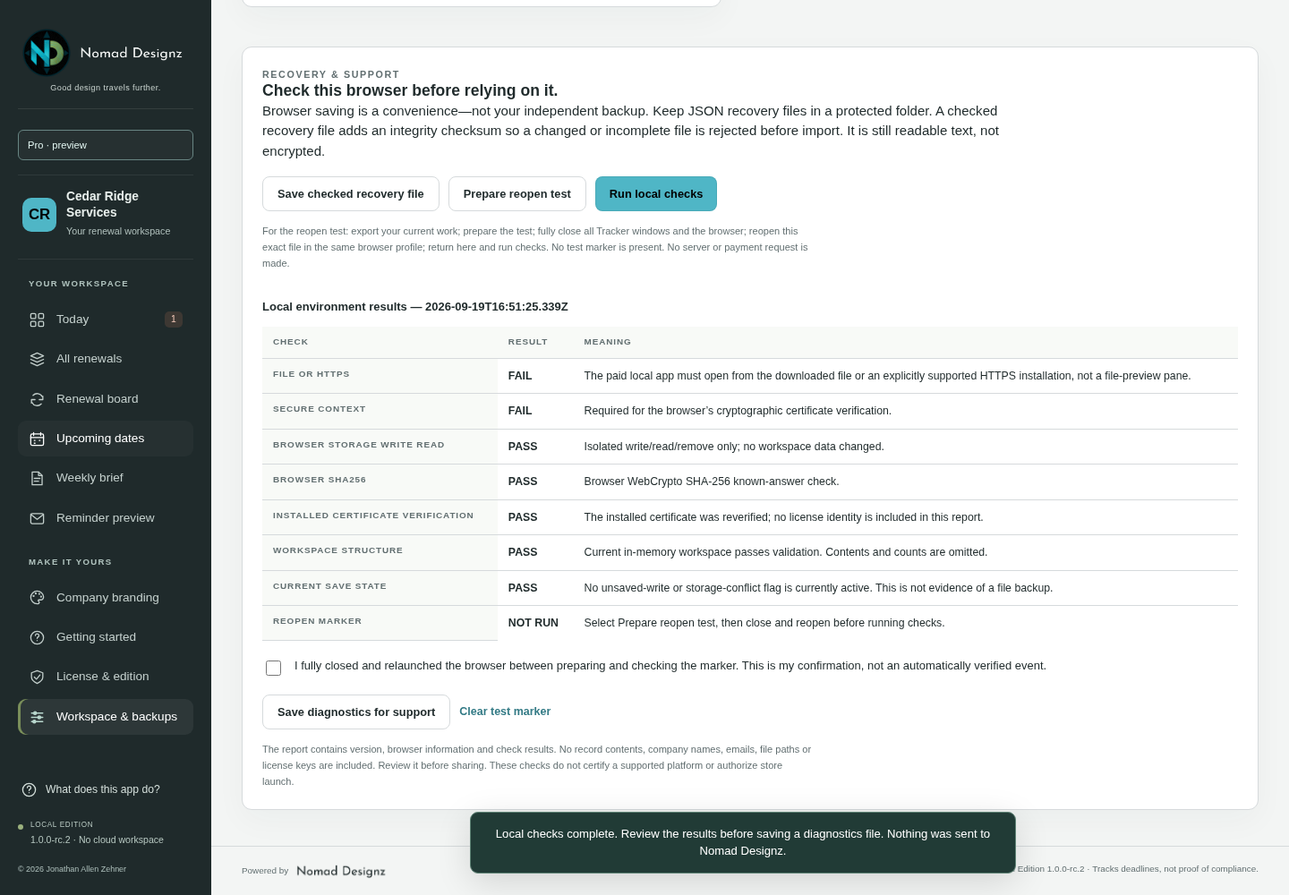 Checked recovery controls in the supplied recovery example